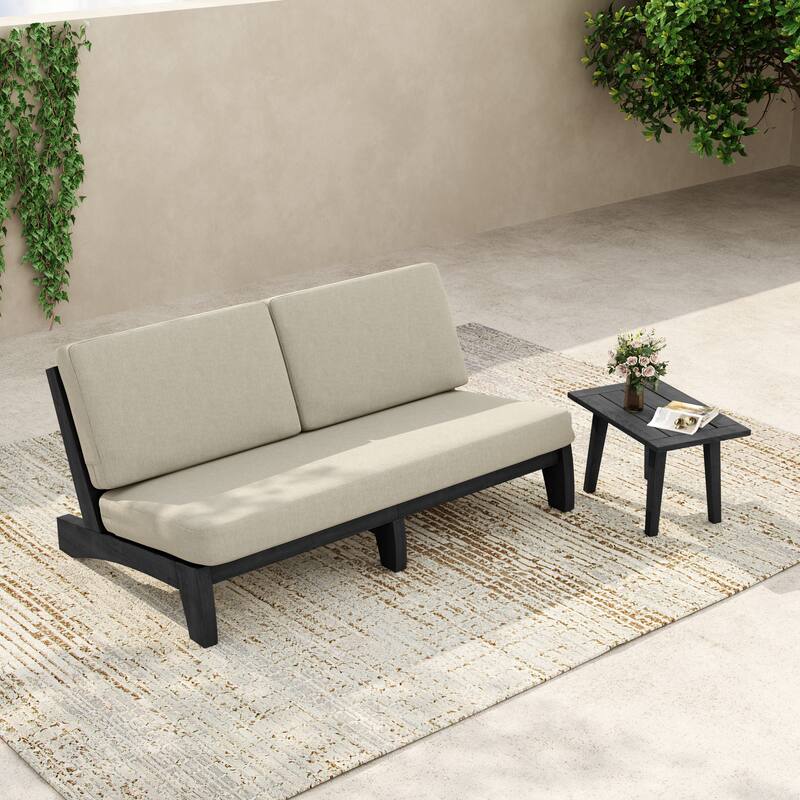 3-Seat Outdoor Sofa Set with Solid Wood Coffee Table, Weather-Resistant Cushions