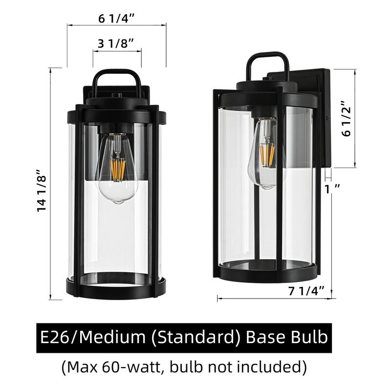 Matte Black Farmhouse Outdoor Wall Lantern Sconce - 3 Variants (11in 1-Light/14in 1-Light/17in 3-Light), Clear Glass, Wet Rated