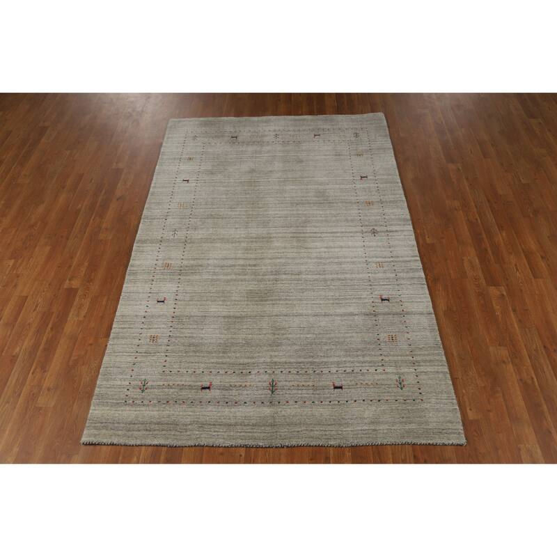 Hand Knotted Oriental 100% Wool Carpet Tribal Animal Pictorial Greys & Charcoal Gabbeh Area Rug - 7' 9'' X 5' 1''