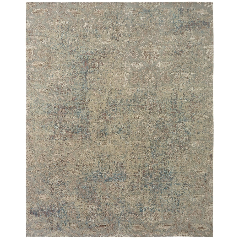 Transitional Multi-Colored Hand-Knotted Wool/Natural Silk Area Rug