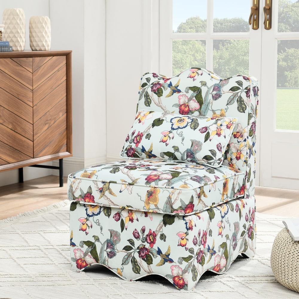 Roomfitters Floral Flannel Accent Chair with Pillow, Armless Upholstered Lounge Chair with Soft Cushion for Living Room