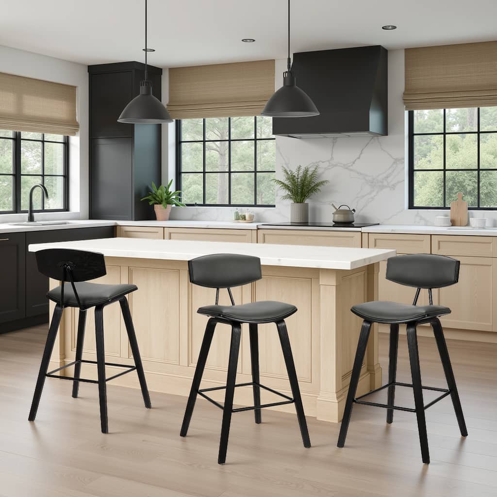 Fox Mid-Century Bar Stool, Upholstered Counter Height Chair with Bentwood Legs