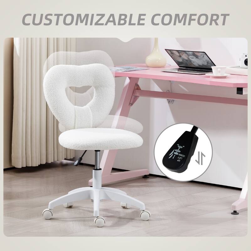 Heart Shape Office Chair Swivel Wheels Adjustable Height Plush Fabric
