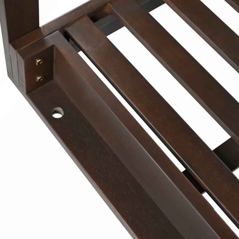 Durable Acacia Wood Porch Swing Bed with Hemp Ropes for Patio and Garden