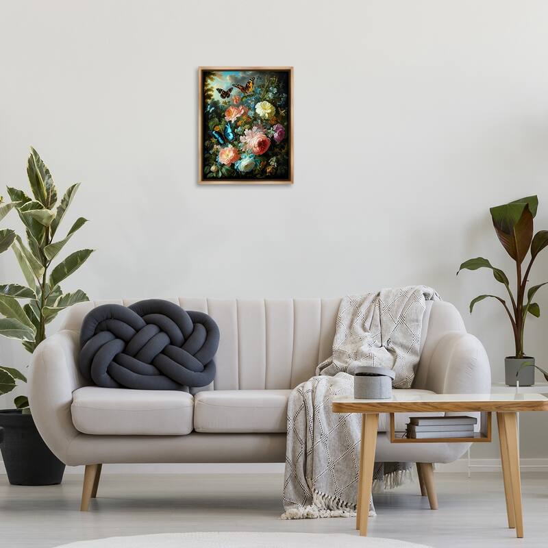 Stupell Blooming Roses & Monarch Butterflies Framed Floater Canvas Wall Art Design By Tabz Jones