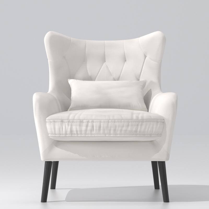 Velvet Accent Chair Upholstered Comfy Thick Cushion For Living Room - White