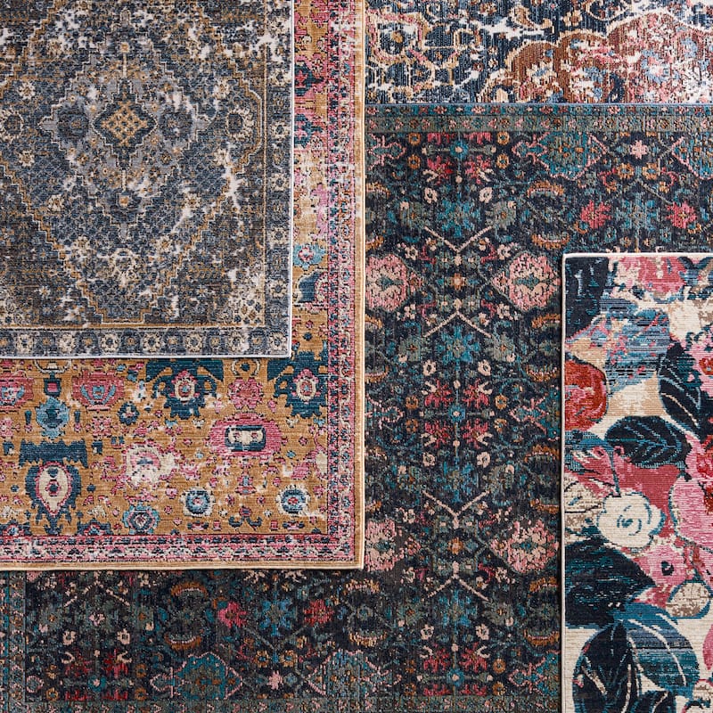 Julia Indoor/ Outdoor Medallion Blue/ Gold Area Rug