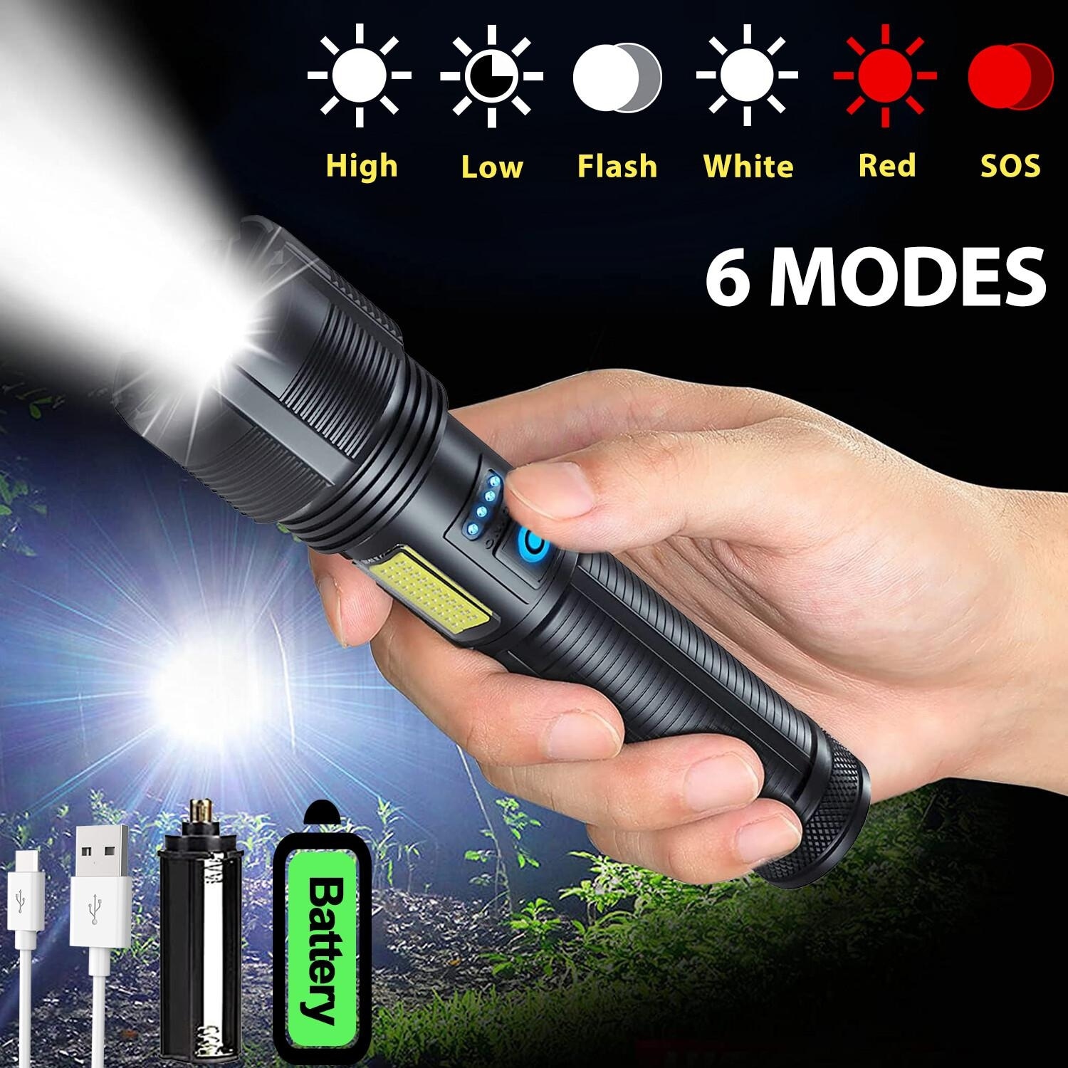 90000 lumen rechargeable flashlight 3 Pack LED Flashlights High Lumens, 90,000LM Super Bright Flashlight, Adjustable 5 Modes Powerful Flash Light with USB Cable, Waterproof Handheld for Home Camping Emergencies slip handle design Rechargeable LED Flashlight 90000 High