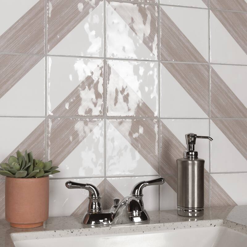 Merola Tile Triangle Rustique Glossy Taupe 6" x 6" Ceramic Wall Tile