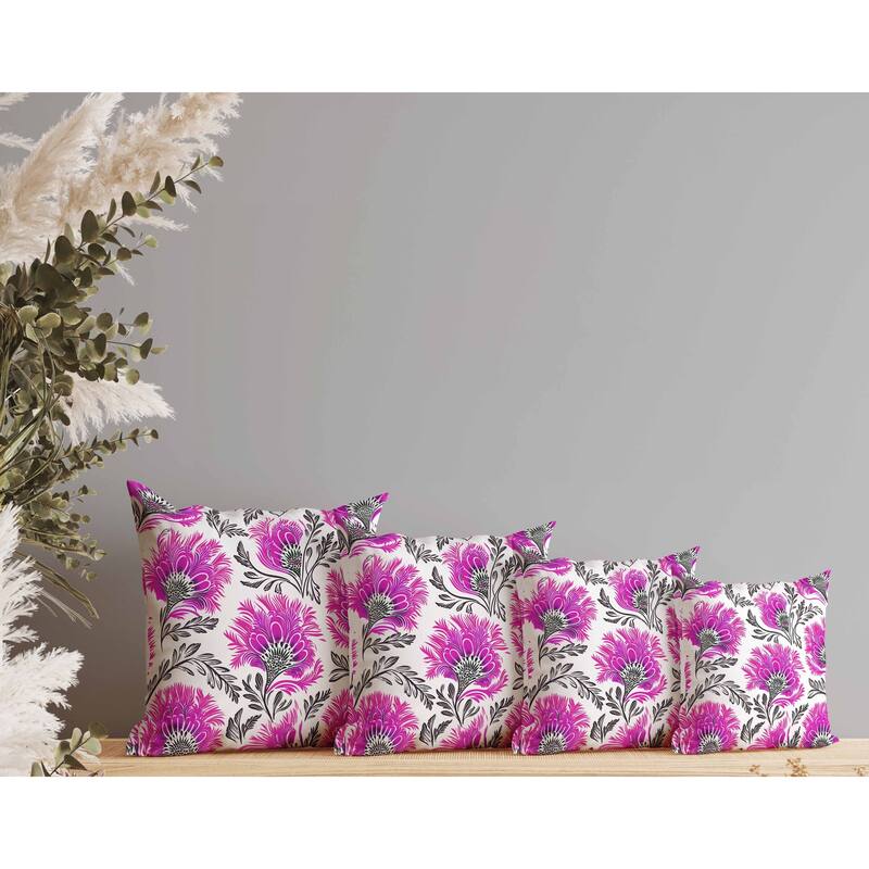 Whimsical Wilds Indoor/Outdoor Reversible Throw Pillow White and Hot
