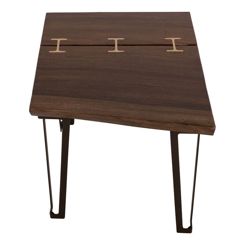 Ally Side End Table, Gold Metal Inlays, Walnut Brown Parota 24 Inch