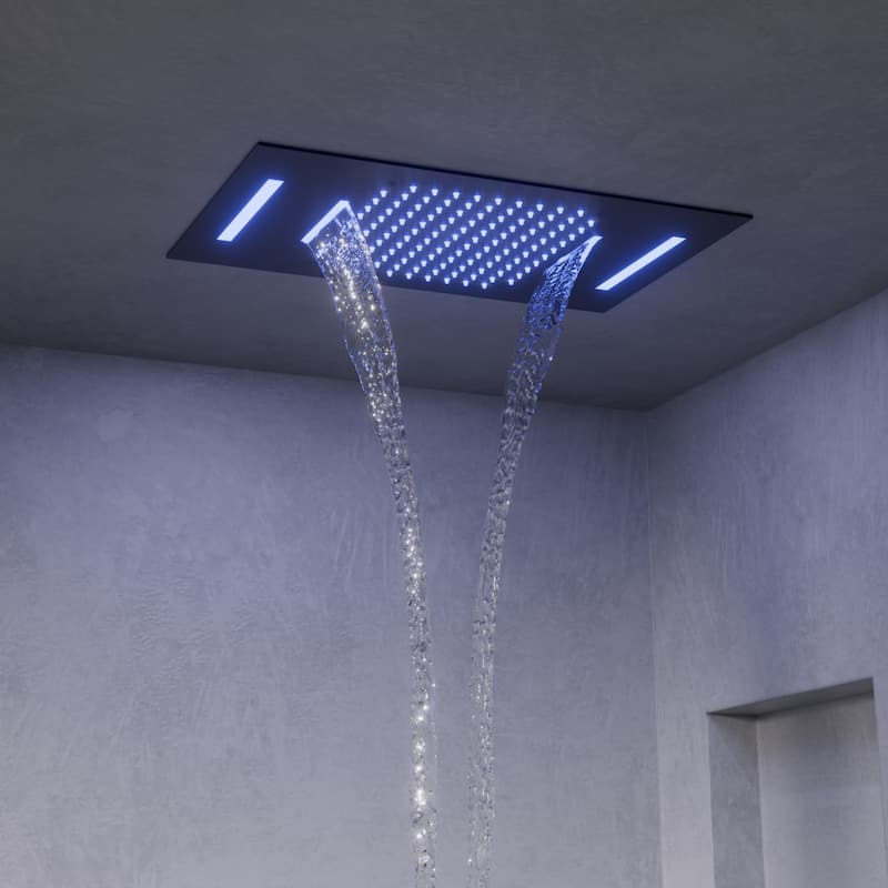 GRANDJOY LUXURY Shower System 22"x15" Ceiling Mount Rainfall & Waterfall Shower Head with Handheld Spray Como 64 Colors LED