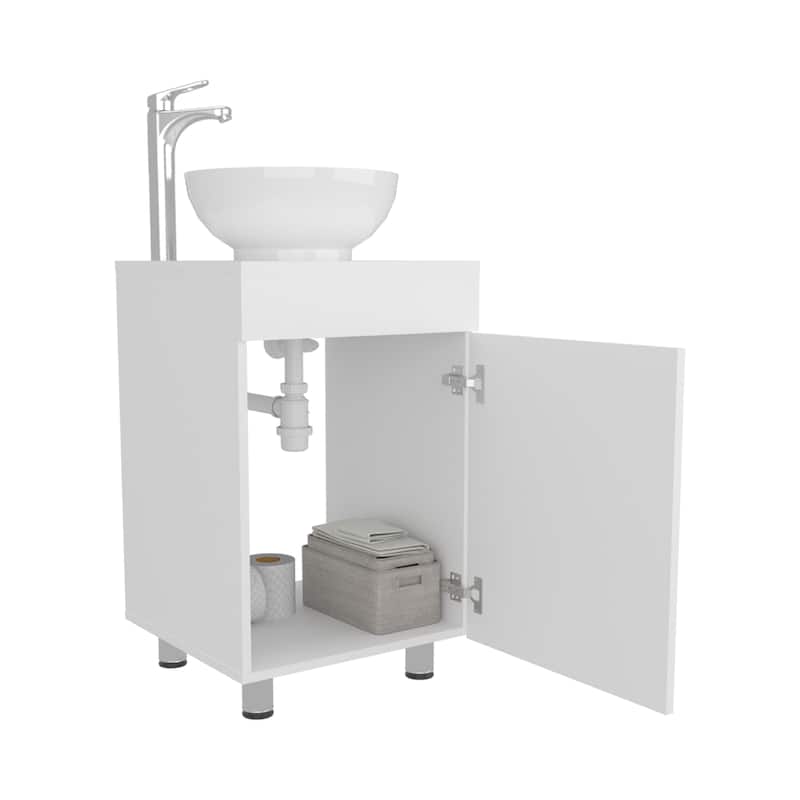 18" Wide Free Standing One Door Vanity, With Vessel Porcelain Sink, Bathroom Storage,White