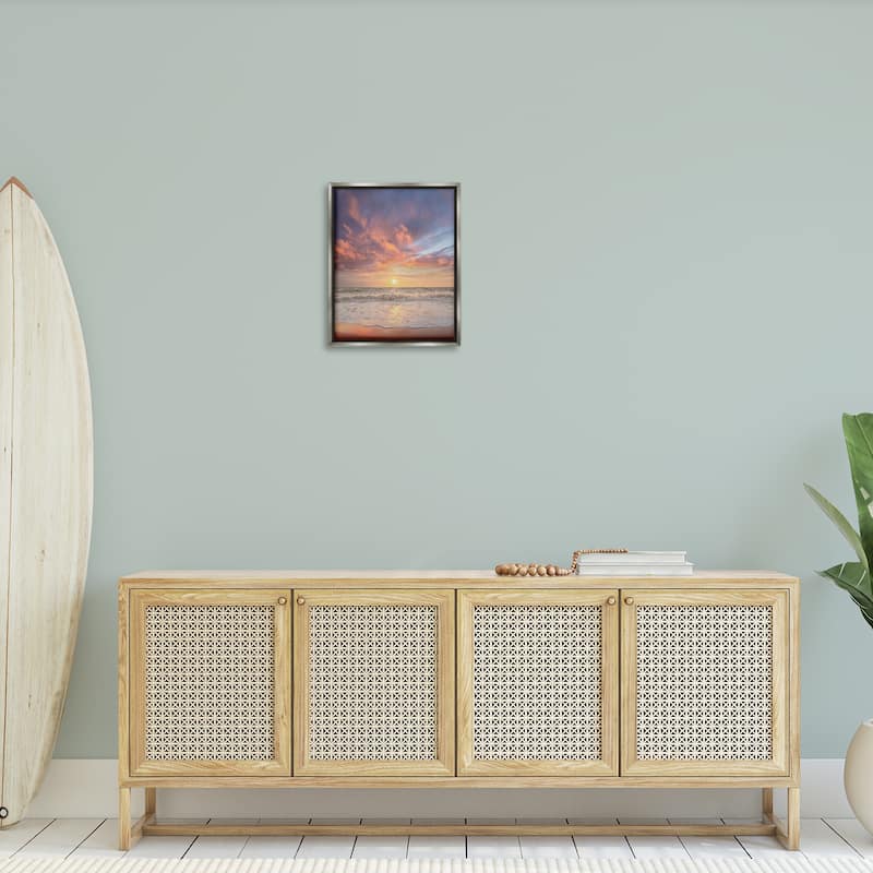 Stupell Sunlit Clouds over Beach Framed Floater Canvas Wall Art Design By Mike Calascibetta