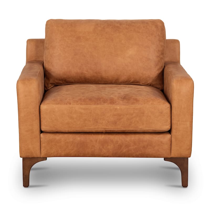 Poly & Bark Sorrento 35" Lounge Chair - Full Grain Genuine Italian Leather - Cognac Tan