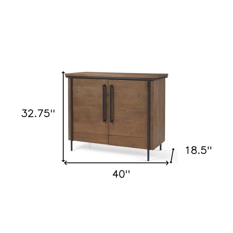 HomeRoots 40" Brown and Black Solid Wood and Metal Accent Cabinet With Two Doors