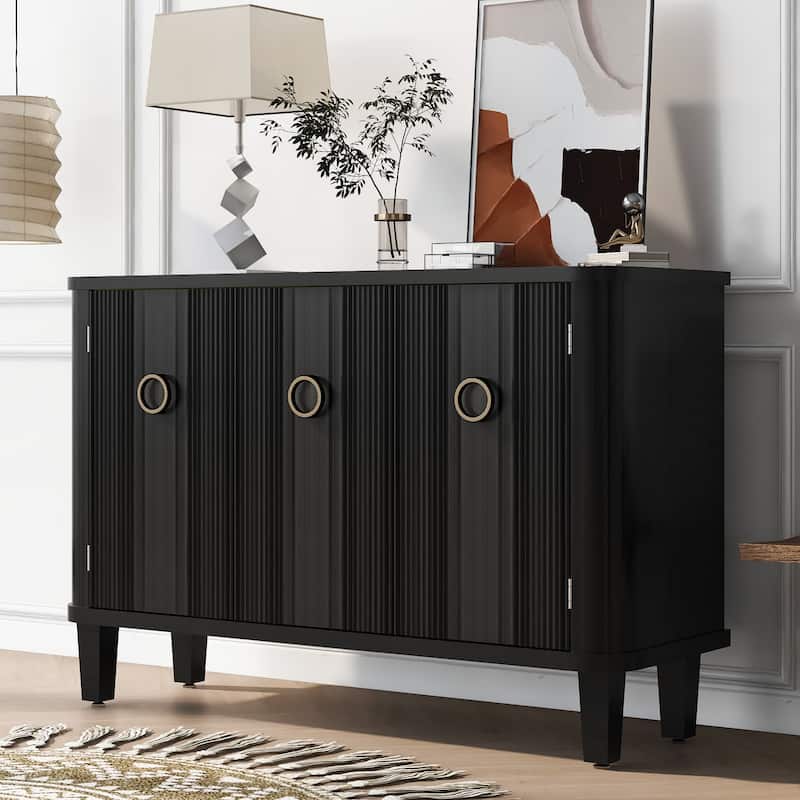 Simple and Atmospheric Solid Wood Veneer Fraxinus Mandschuric Cabinet with Three fir Doors,Adjustable - Black