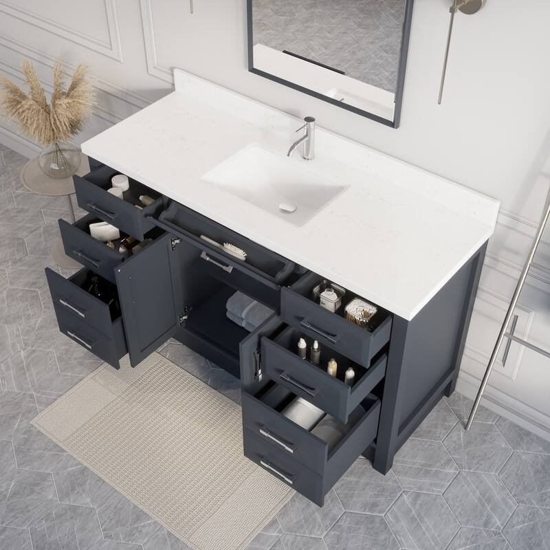 Calumet 60-in Solid Hardwood Bathroom Vanity with Engineered Stone Countertop
