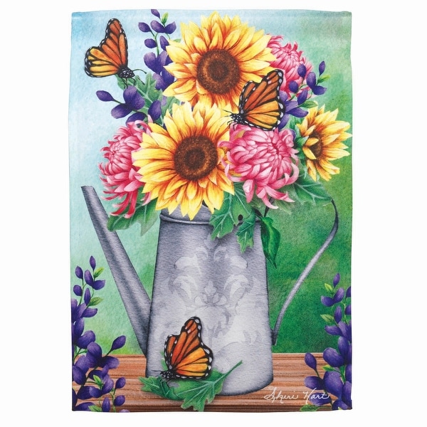 Green and Yellow Watering Can with Sunflowers Printed Outdoor Garden Flag 18" x 13" - N/A