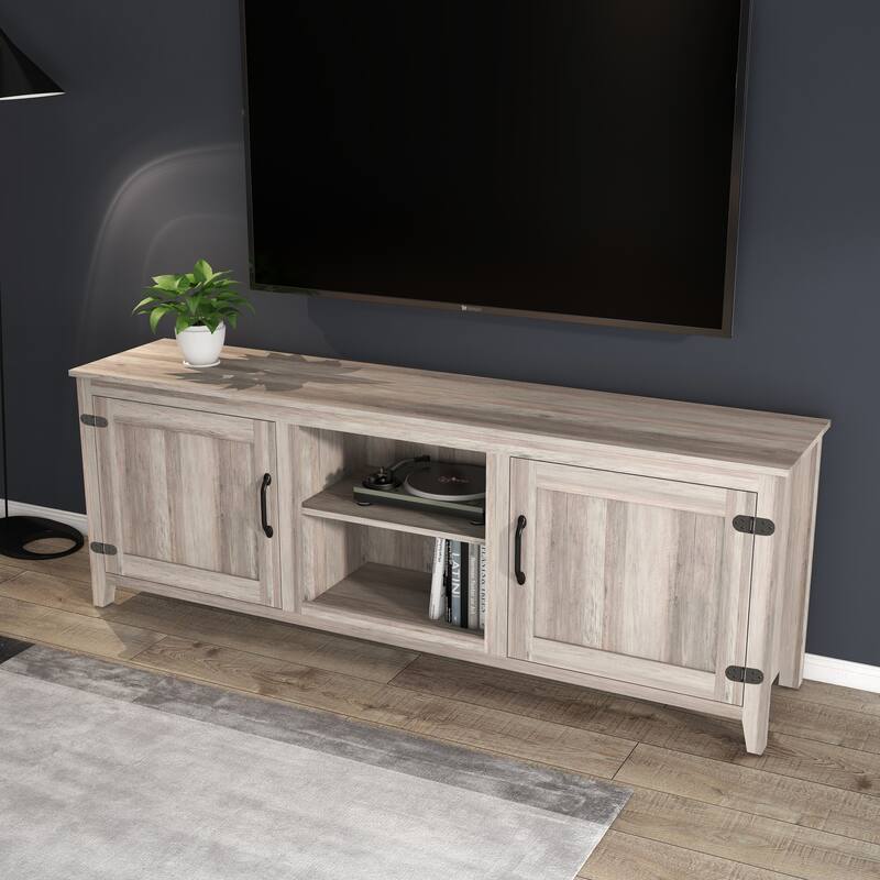 Wood TV Stand with Storage, Entertainment Center with 2 Storage Cabinet, Media Console Table with 4 Open Shelves