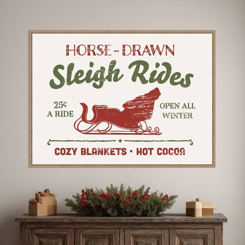 Christmas Farm Sign III by Victoria Barnes Framed Canvas Wall Art Print - Sylvie Beaded Rustic Natural