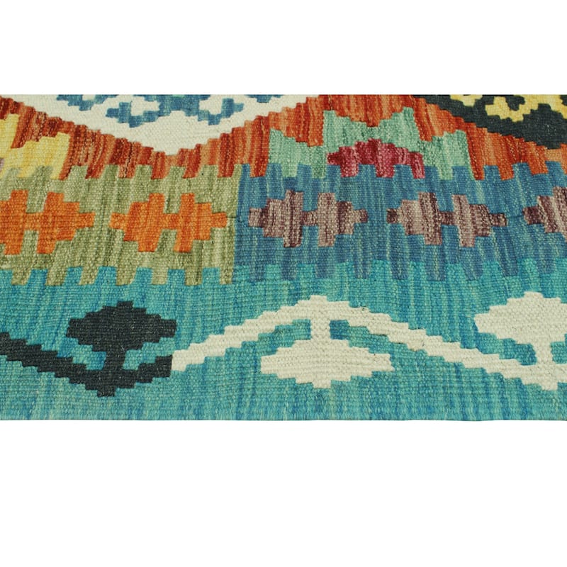Flatweave Useni Turquoise/Rust Runner - 2'6" x 9'3"