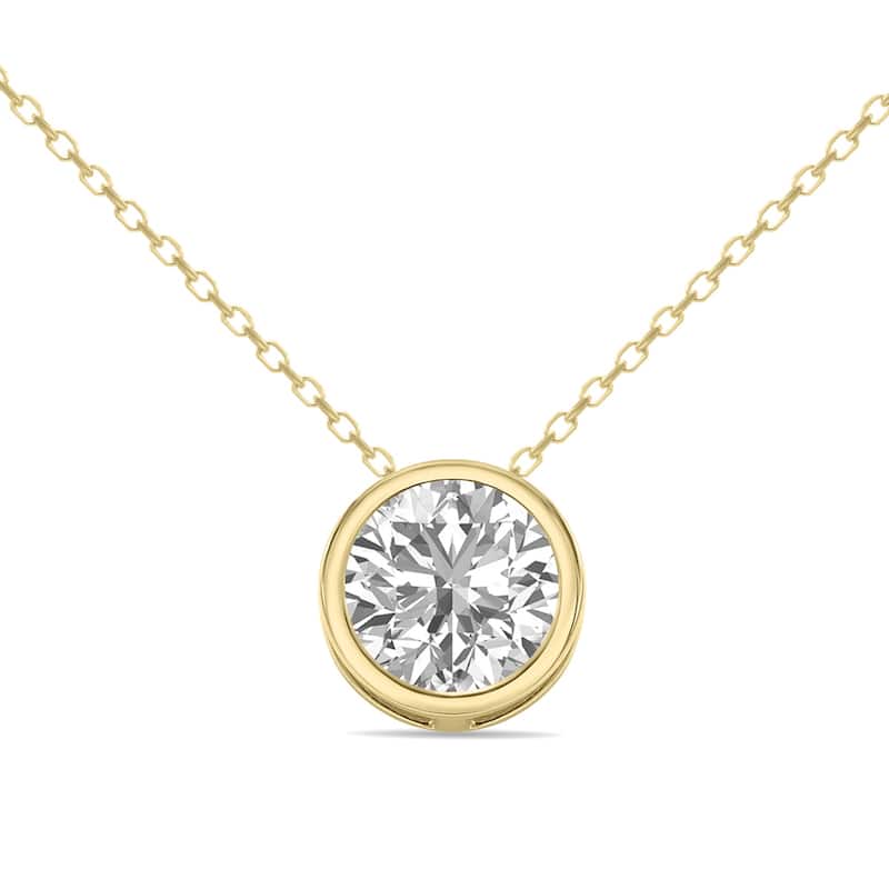 Marquee Lab Grown 1 Carat Round Solitaire Diamond Bezel Set Pendant in 14K Yellow Gold