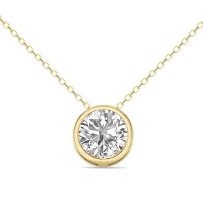 Marquee Lab Grown 1 Carat Round Solitaire Diamond Bezel Set Pendant in 14K Yellow Gold