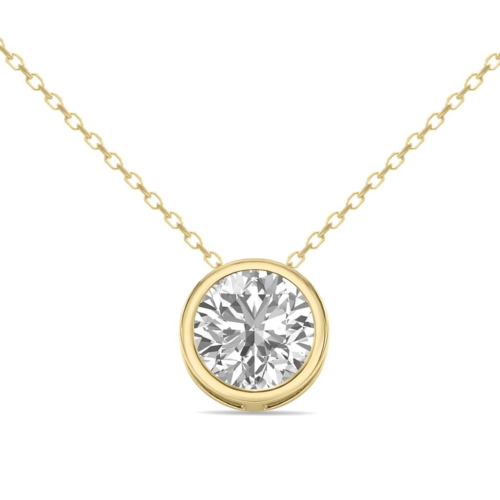 Marquee Lab Grown 1 Carat Round Solitaire Diamond Bezel Set Pendant in 14K Yellow Gold