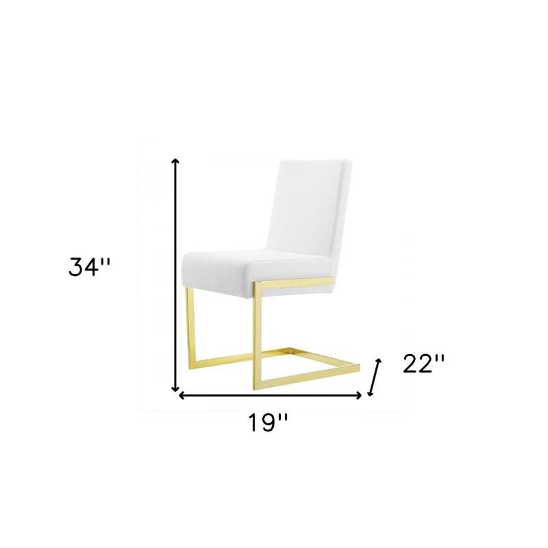 Set of 2 White Faux Leather Upholstered Dining Chairs with Gold Metal Legs and Solid Back for Living or Dining Use