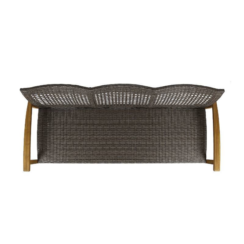Bops Outdoor Sofa, Brown Acacia Wood Frame, 76 Inch, Gray Wicker