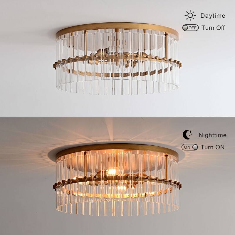 Casandra 18.7" 4-Light Hollow Half-cut Glass Drum Flush Mount - Brushed Brass