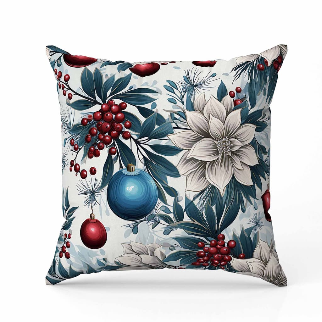 Festive Flurries Indoor/Outdoor Reversible Throw Pillow Blue and Red