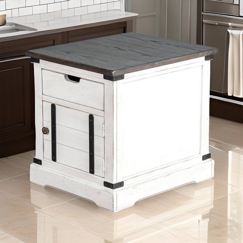 Laibi Side Table, French Country White, Brown Mahogany Wood, 26x22 Top