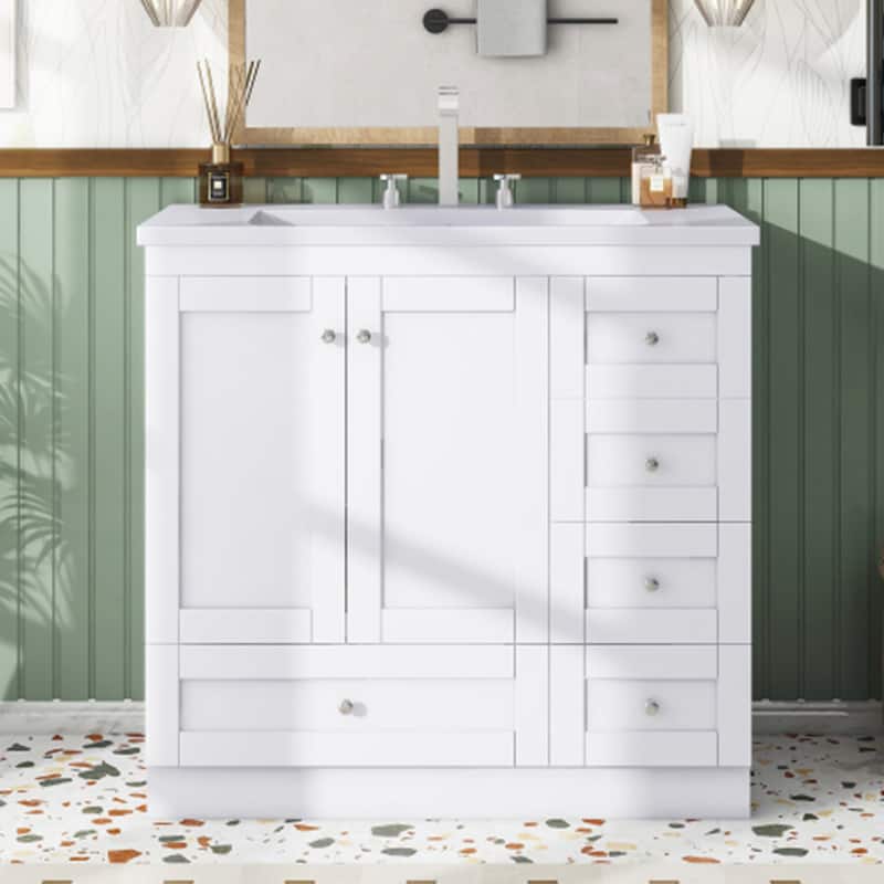 36 inch MDF Freestanding Bathroom Vanity without Counter Top - White