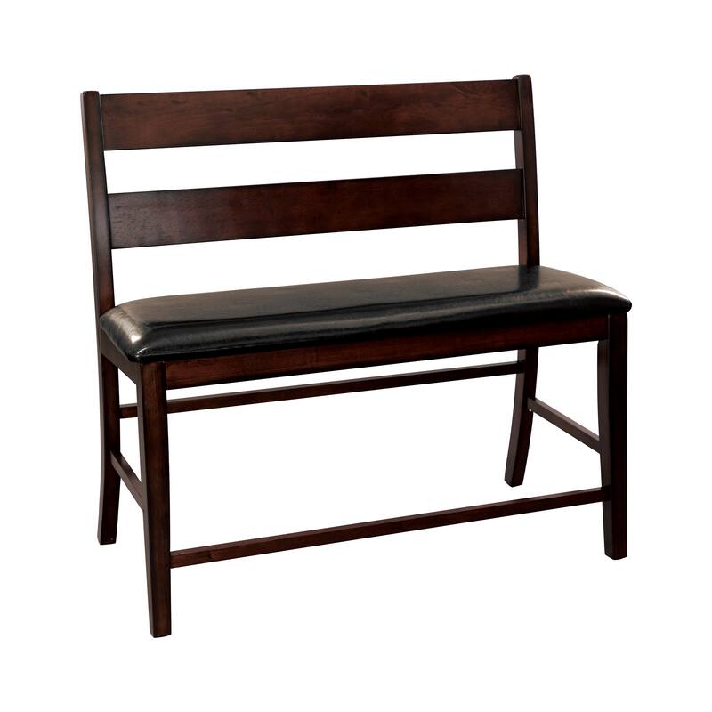 Transitional Style Cherry Finish Wooden Counter Height Bench with Backrest Faux leather