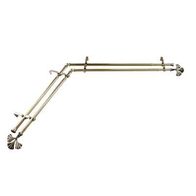Corner Window Curtain Rod 28-48" Antique Brass, Double Rod Set, Rustic Home Decor - 48