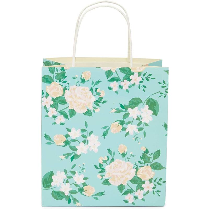 Blue Panda Small Floral Kraft Gift Bags with Handles in 4 Colors (8 x 9 x 4 in, 12 Pack)