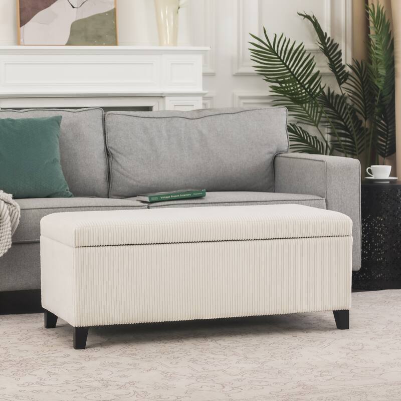 Adeco Velvet Storage Ottoman Bench Rectangular Footstool Lift Top