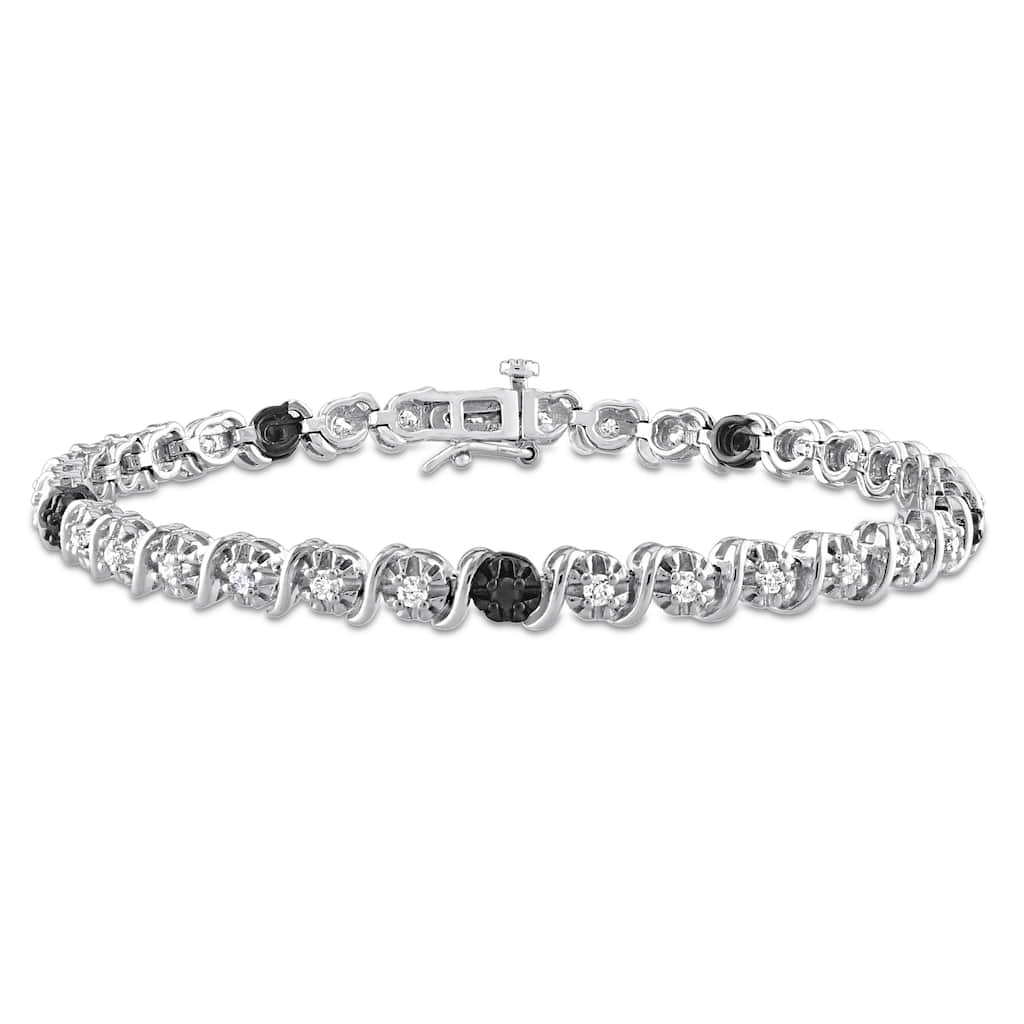 Miadora 1ct TW Black & White Diamond Tennis Bracelet in Sterling Silver