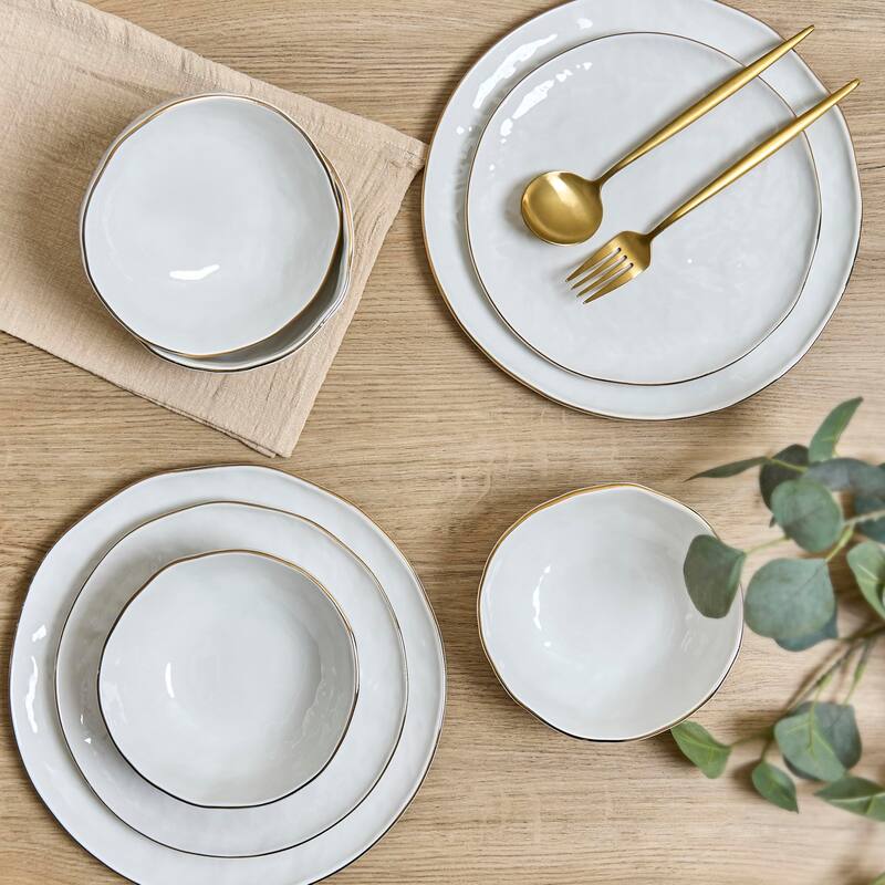 Sango Gansevoort 12-Piece White Stoneware Dinnerware Set - Service for 4, Plate & Bowl Set