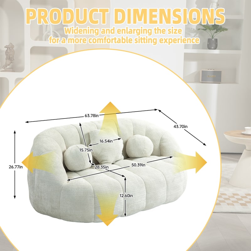 GDFStudio - Charlotte Plush Chenille Two-Seat Bean Bag Sofa for Living Room and Lounge Areas