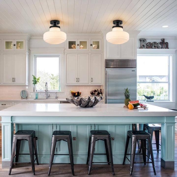 Modern 1-Light Opal Glass Semi Flush Mount - Black - 11-in W x 11-in H