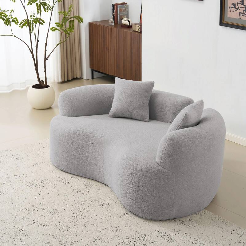66.93" Curved Loveseat - White Full Compression Sponge Sofa with Teddy Velvet Fabric