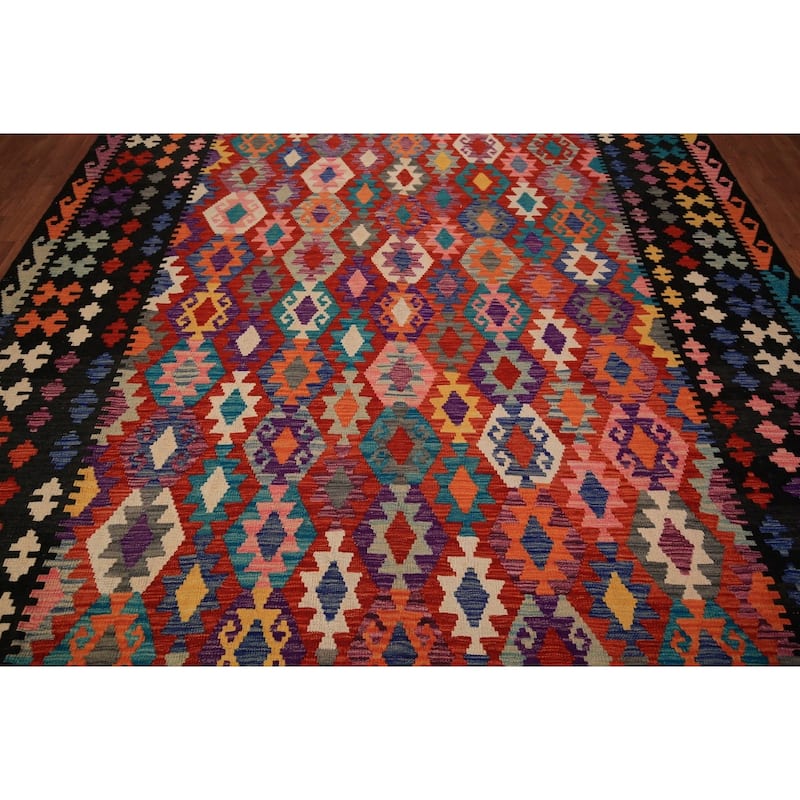 Reversible Kilim Oriental Area Rug Flatweave Home Decor Wool Carpet - 8'9" x 11'4"