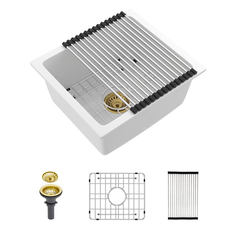 17.71"x15.74" White/Black Granite Composite Undermount Kitchen Sink - White