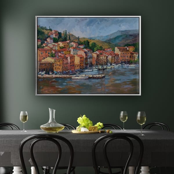 slide 1 of 3, John Beard Collection's "Italian Coastal Village" on Canvas Hand Embellished Art