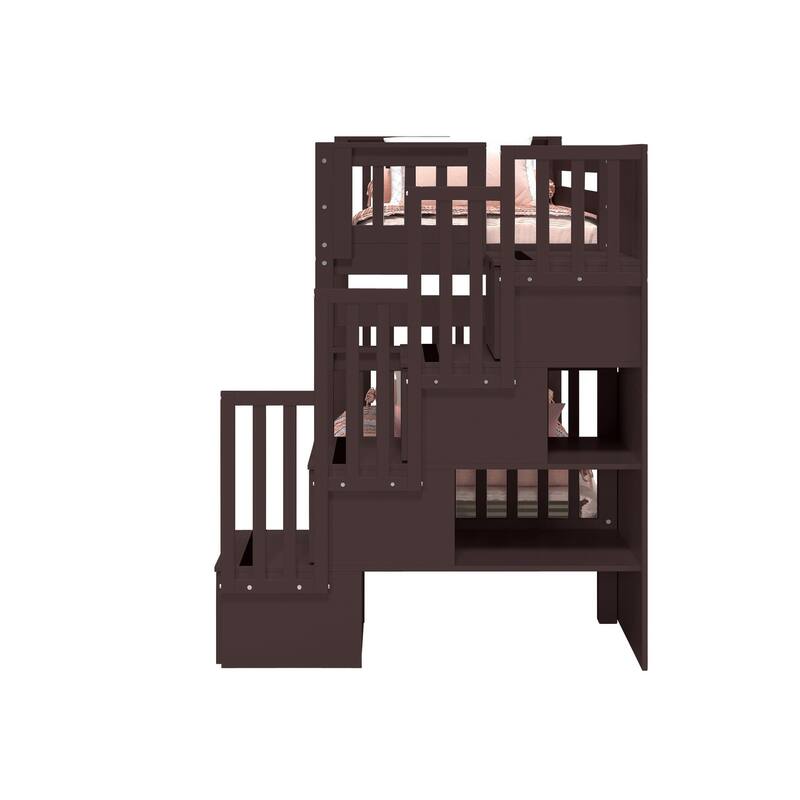 Taylor & Olive Trillium Tall Twin over Twin Stairway Bunk Bed, 4 Steps