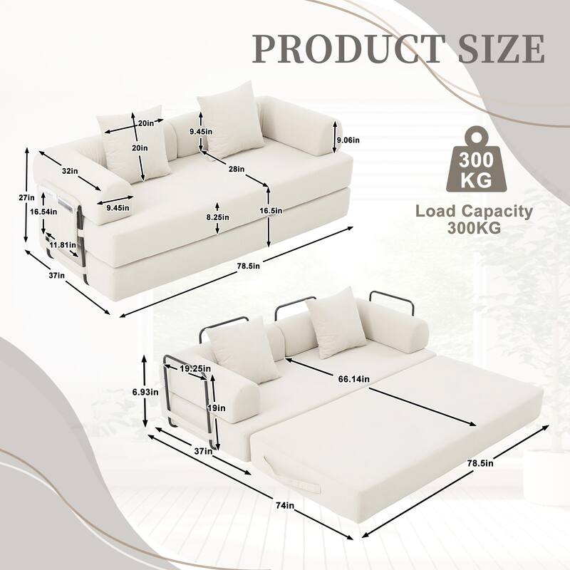 HOMEFUN Corduroy Upholstered Modern Comfort Foldable Compressible Sofa Bed with Sturdy Metal Frame