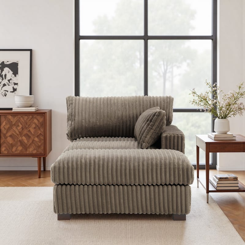 Modren Plush Upholstered Coner Chair and Ottoman Set